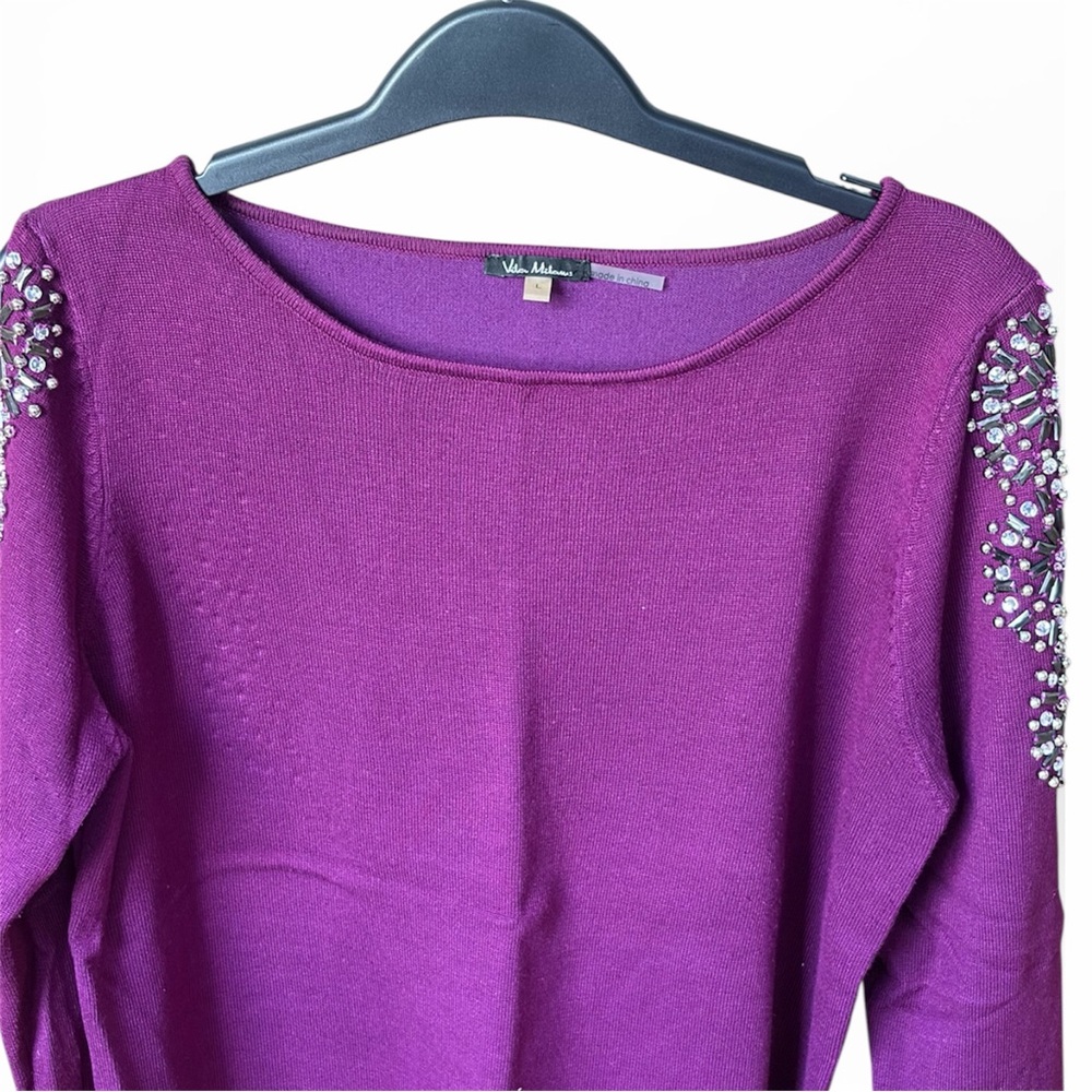 Beautiful Vila Milano Embellished Beaded Cold Shoulder Sweater Large